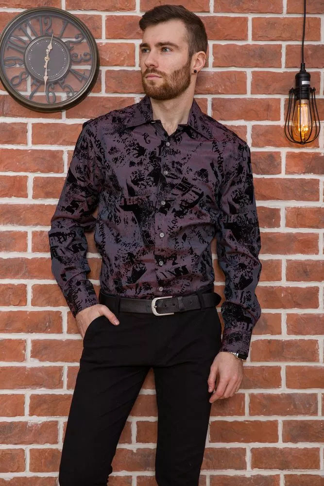 Купить Рубашка мужская, цвет сливово-черный, 131R143871 - Фото №1