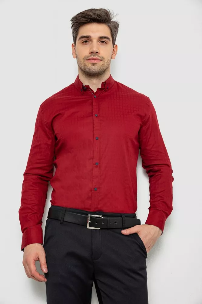 Купить Рубашка мужская однотонная, цвет бордовый, 214R7076 - Фото №1