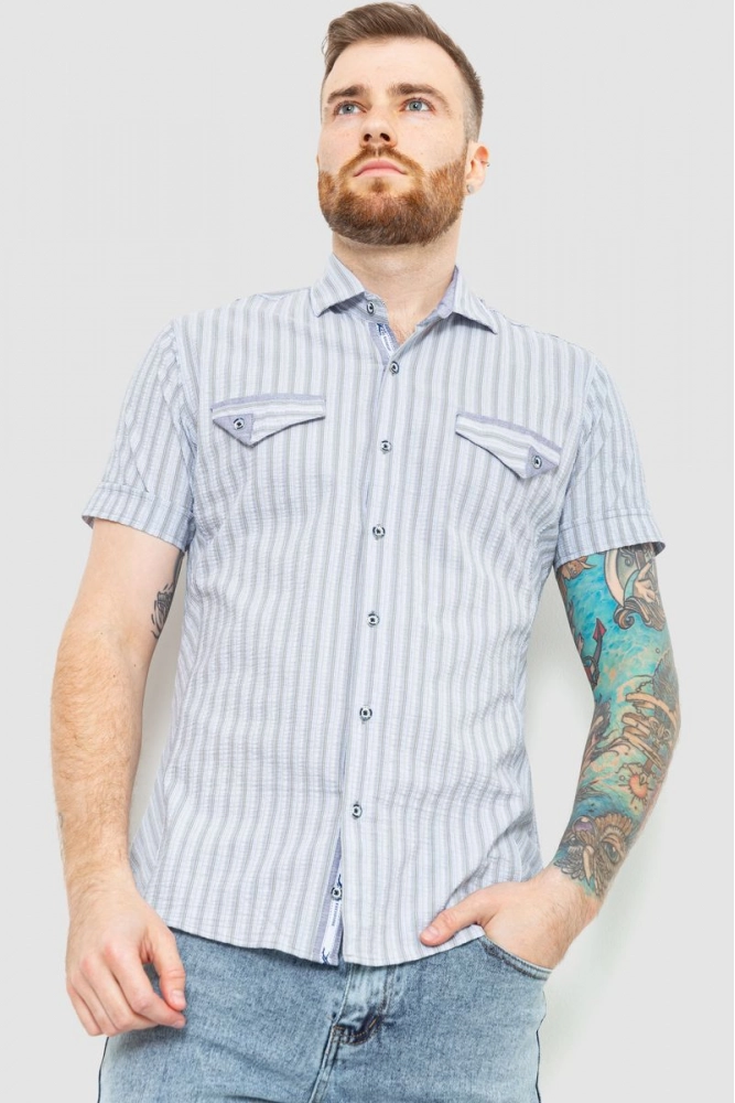 Купить Рубашка мужская в полоску  -уценка, цвет серо-голубой, 186R0618-U-1 - Фото №1