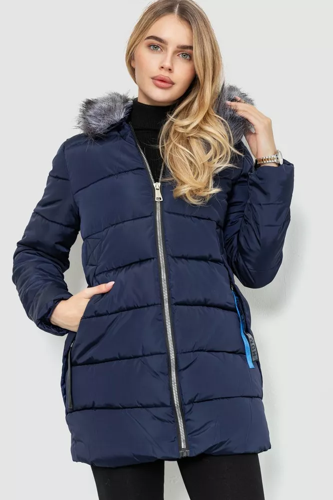 Купити Куртка жіноча з хутром, колір темно-синій, 235R8804 оптом - Фото №1