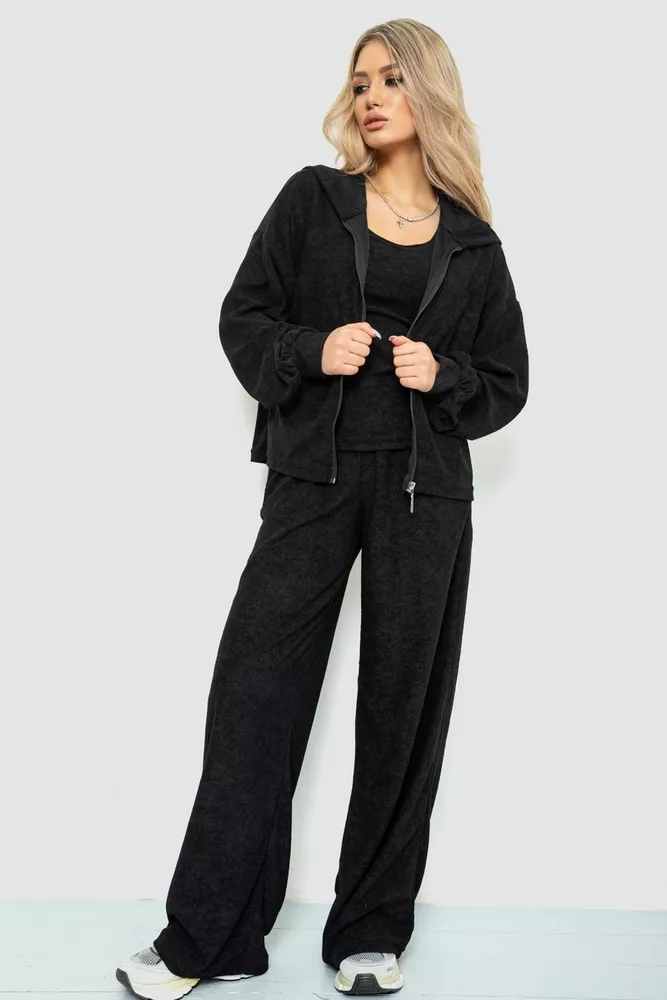 Купити Спорт костюм жіночий махровий трійка, колір чорний, 102R5250 оптом - Фото №1