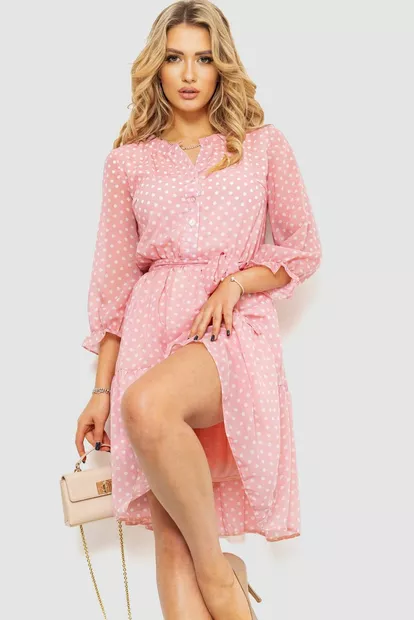 Сукня шифонова на підкладці, колір рожевий, 230R023-5