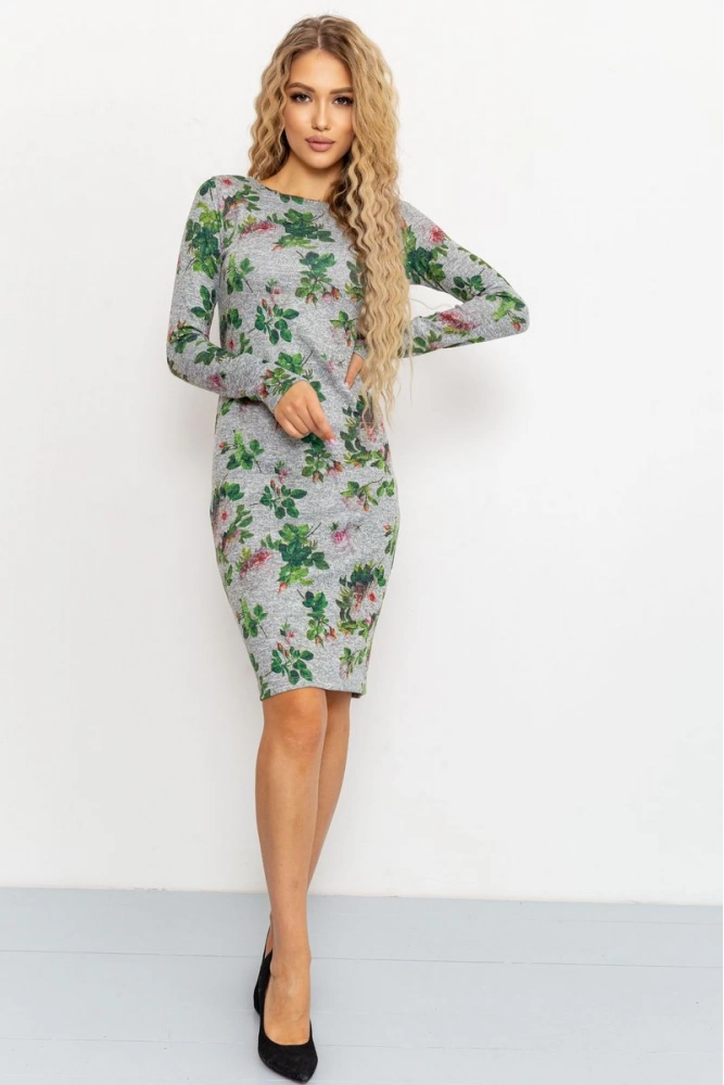 Купити Сукня жіноча з квітковим принтом, колір сірий, 102R150-2 - Фото №1