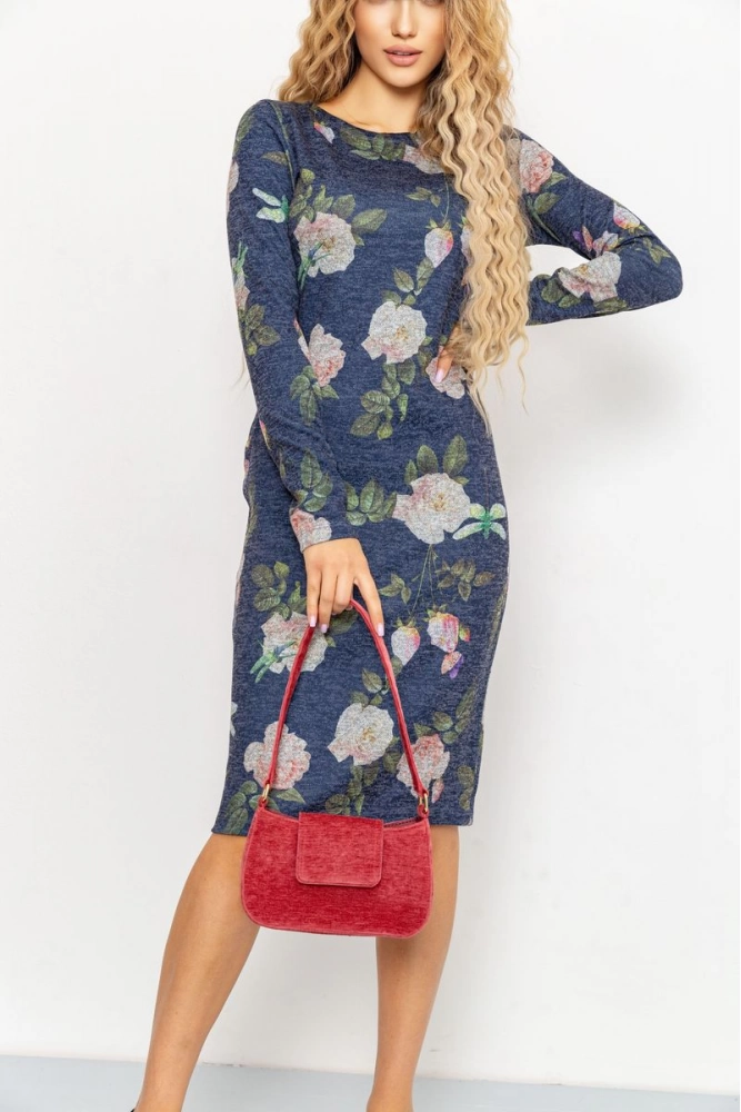 Купить Платье женское с цветочным принтом, цвет синий, 102R150-2 - Фото №1