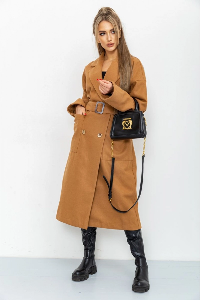 Купити Пальто жіноче однотонне, колір світло-коричневий, 115R419 оптом - Фото №1