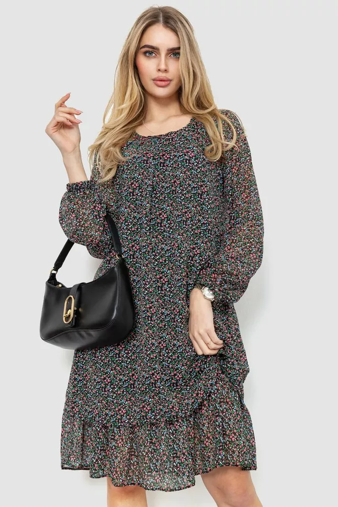 Купити Сукня з квітковим принтом шифонова, колір різнобарвний, 230R018 - Фото №1