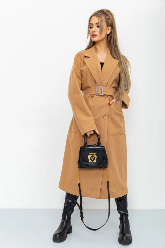 Купити Пальто жіноче однотонне, колір темно-бежевий, 115R419 - Фото №1