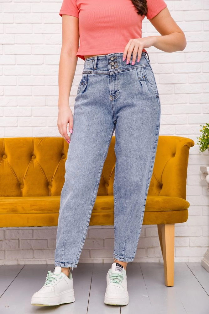 Купити Жіночі джинси МОМ блакитного кольору 123R2487 оптом - Фото №1