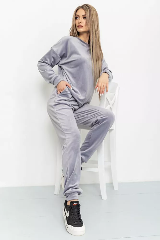 Купить Спорт костюм женский велюровый, цвет светло-серый, 177R021 - Фото №1