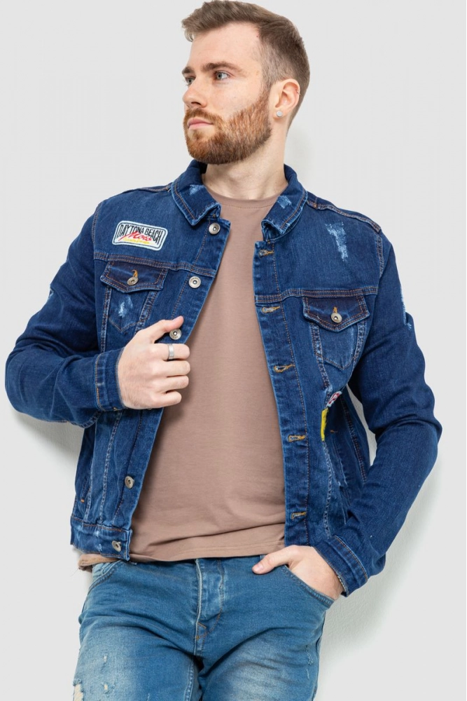 Купити Куртка чоловіча джинсова рвана, колір синій, 157R0083 оптом - Фото №1