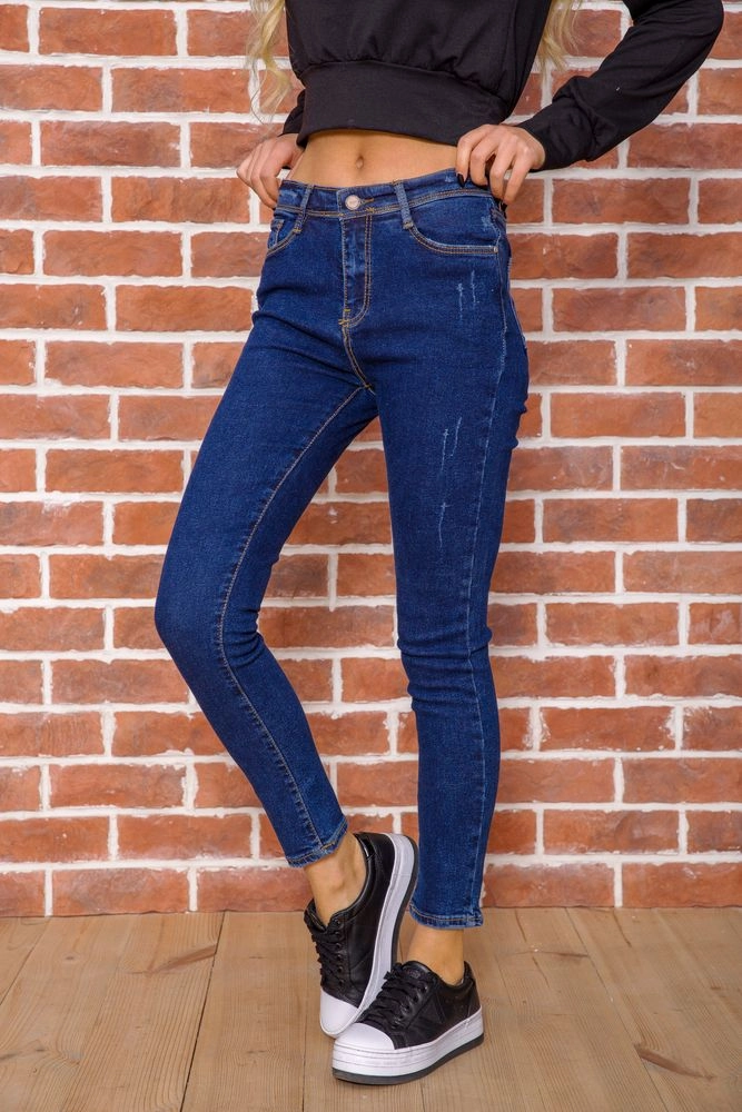 Купити Жіночі утеплені джинси темно-синього кольору 182R1789-12 - Фото №1