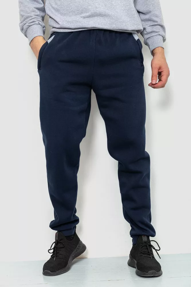 Купить Спорт штаны мужские на флисе, цвет темно-синий, 244R4188 оптом - Фото №1