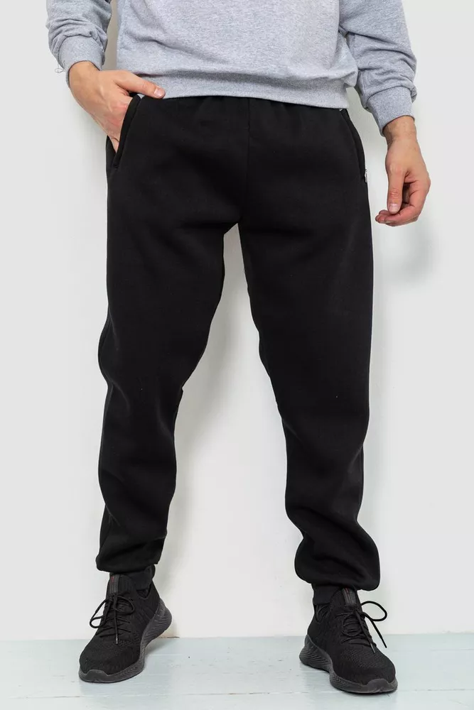 Купить Спорт штаны мужские на флисе, цвет черный, 244R4188 - Фото №1
