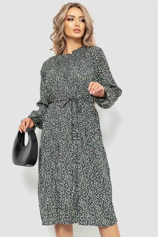Купити Сукня вільного крою шифонова, колір чорно-зелений, 204R701 - Фото №1
