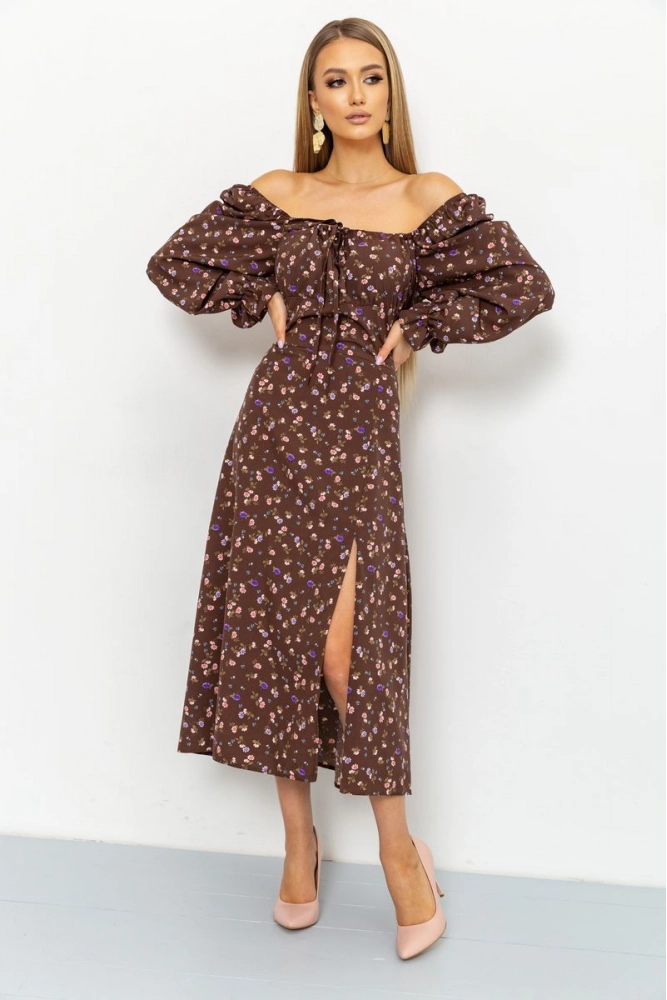 Купить Платье с цветочным принтом, цвет коричневый, 176R1051 - Фото №1