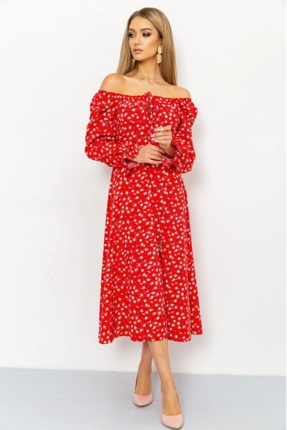 Сукня з квітковим принтом, колір червоний, 176R1051