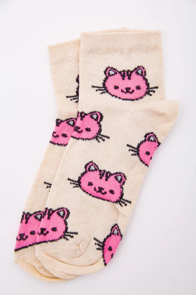 Купить Женские носки, бежевого цвета с принтом, 167R321 - Фото №1