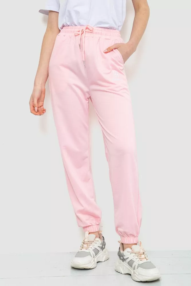Купити Спорт штани жіночі однотонні, колір світло-рожевий, 129RH019 оптом - Фото №1