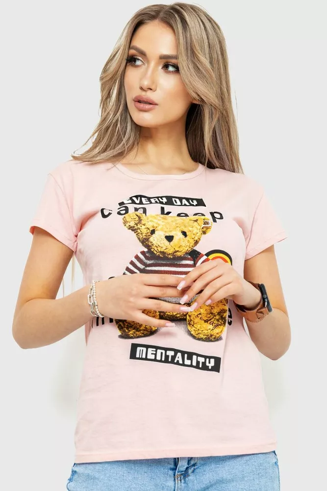 Купити Жіноча футболка з принтом, колір персиковий, 190R101 оптом - Фото №1