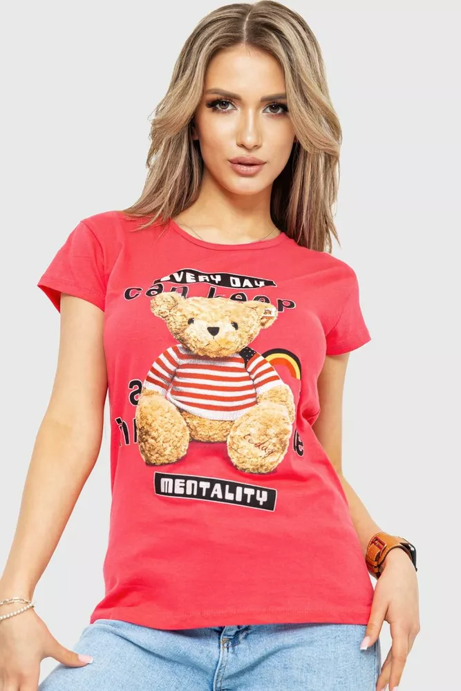 Купити Жіноча футболка з принтом, колір кораловий, 190R101 оптом - Фото №1
