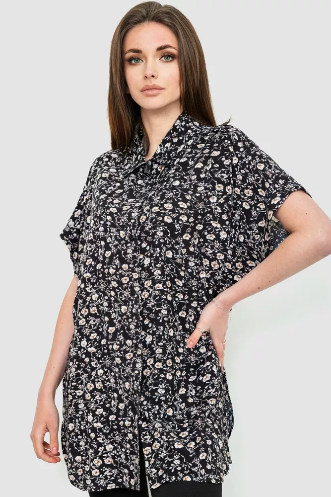 Купить Рубашка женская штапель, цвет черно-бежевый, 102R5230-1 - Фото №1