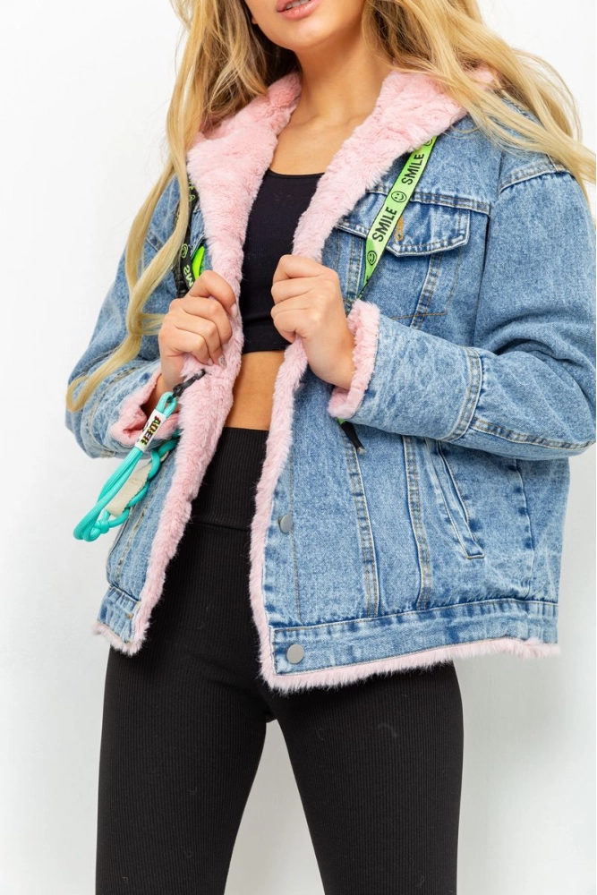 Купити Джинсова куртка жіноча утеплена, колір пудровий, 198R3027 оптом - Фото №1