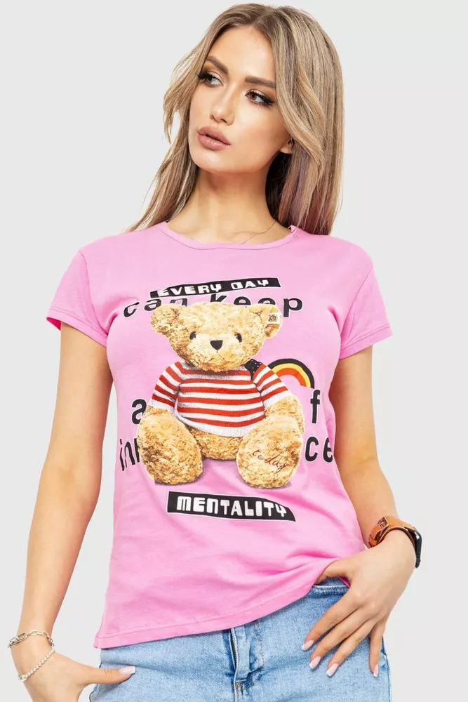 Купити Жіноча футболка з принтом, колір рожевий, 190R101 оптом - Фото №1