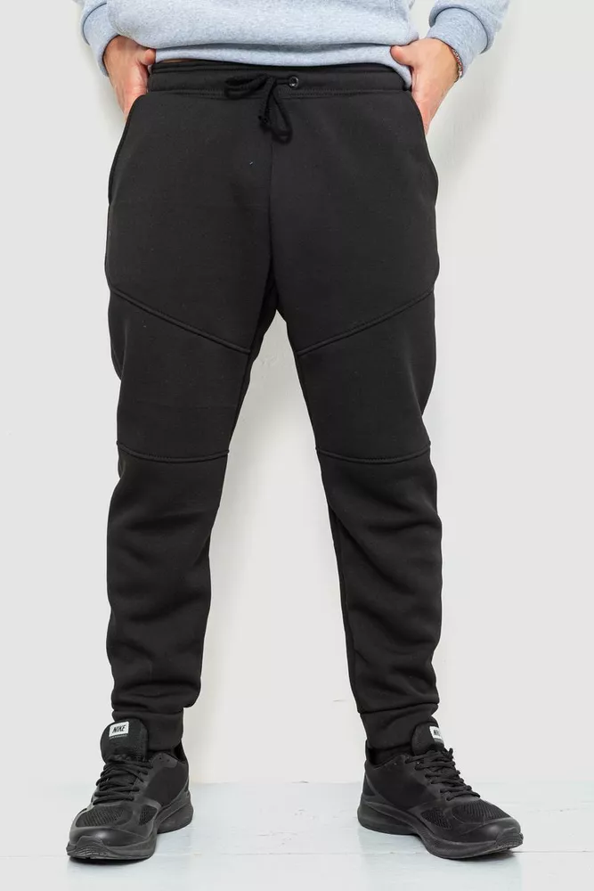 Купить Спорт штаны мужские на флисе, цвет черный, 241R002 - Фото №1