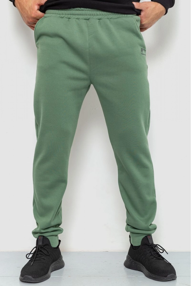 Купить Спорт штаны мужские на флисе, цвет оливковый, 238R56848 - Фото №1