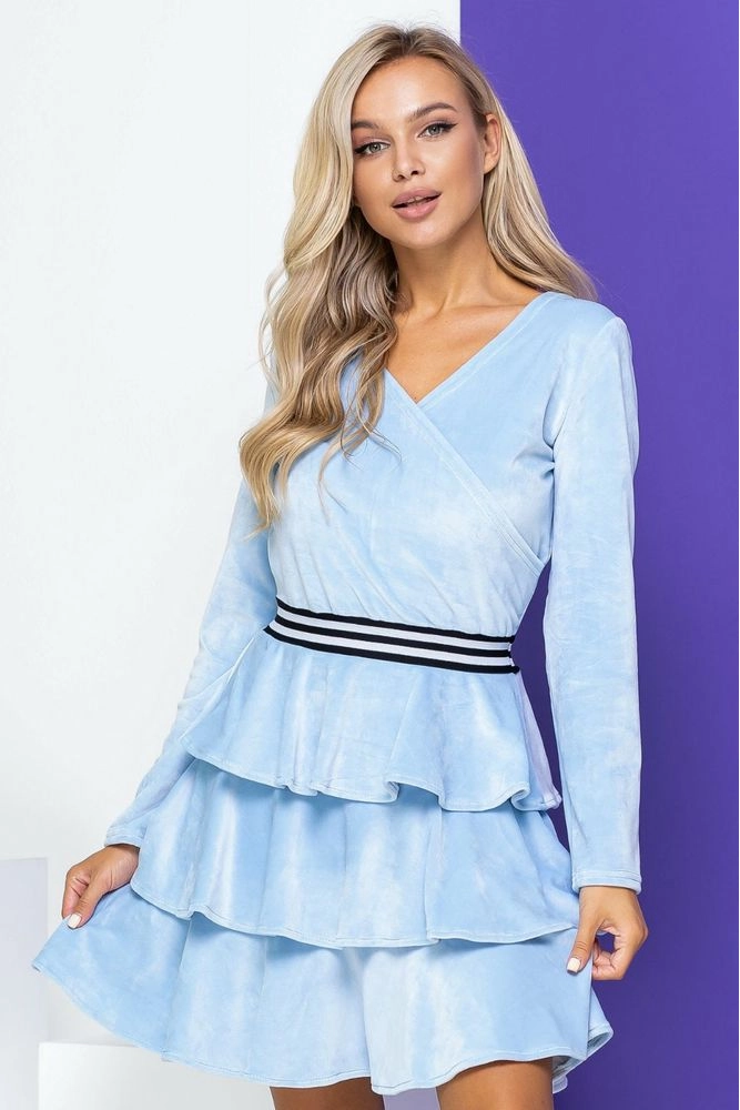 Купити Велюрова сукня, з пишною спідницею, голубого кольору, 153R2127 - Фото №1