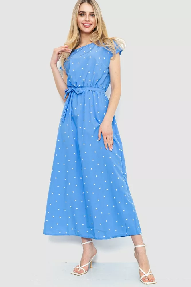 Купить Платье в горох, цвет голубой, 214R055-1 оптом - Фото №1