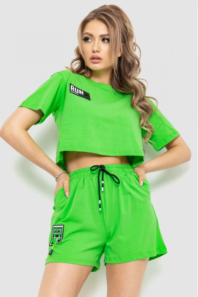 Купить Костюм женский повседневный футболка +шорты  -уценка, цвет светло-зеленый, 198R125-U - Фото №1