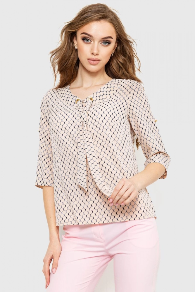 Купити Блуза з принтом, колір персиковий, 230R150-7 оптом - Фото №1