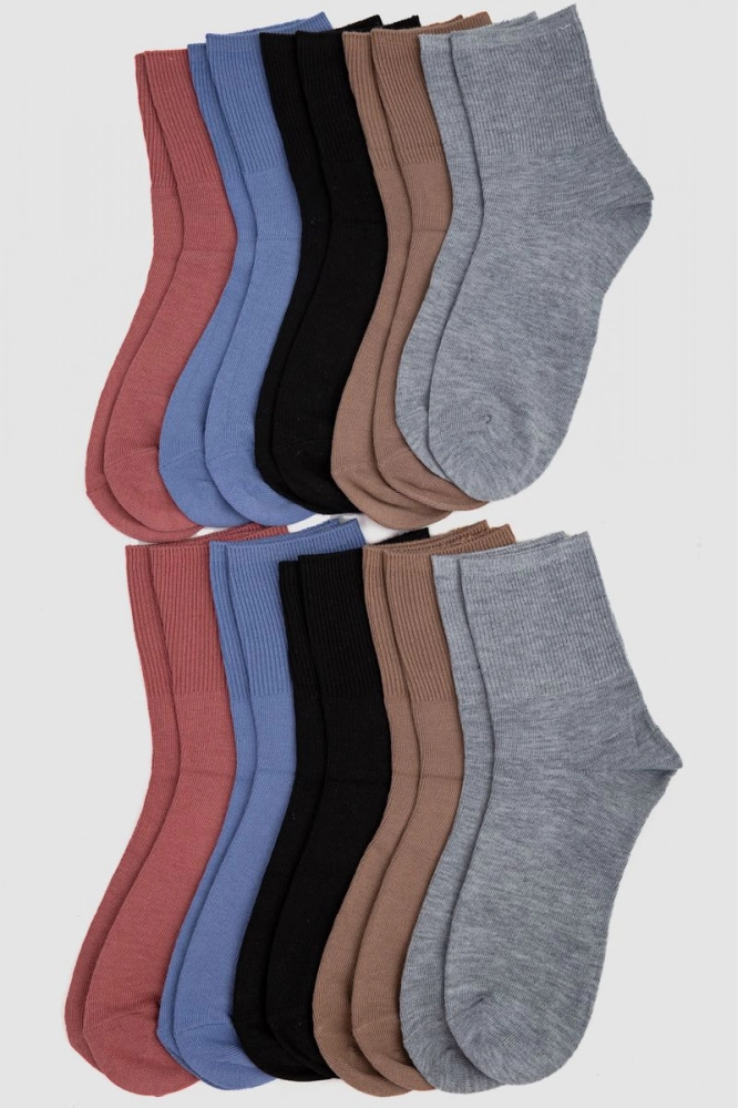 Купить Комплект женских носков 10 пар 151RY102-1, цвет Бежевый;Джинс;Серый;Сливовый;Чёрный; - Фото №1