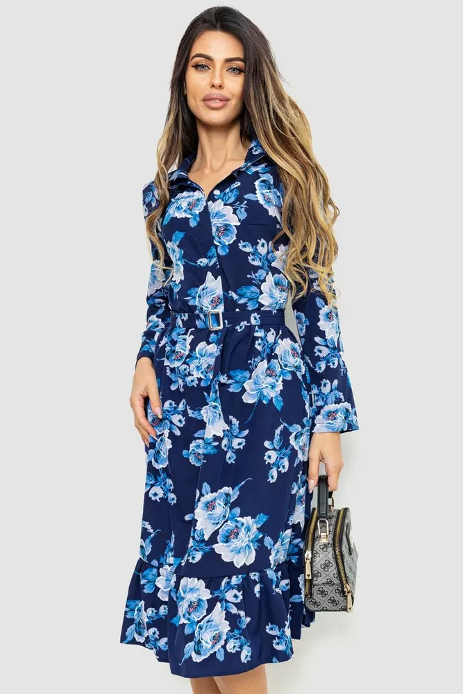 Купить Платье с цветочным принтом, цвет темно-синий, 230R040-1 - Фото №1