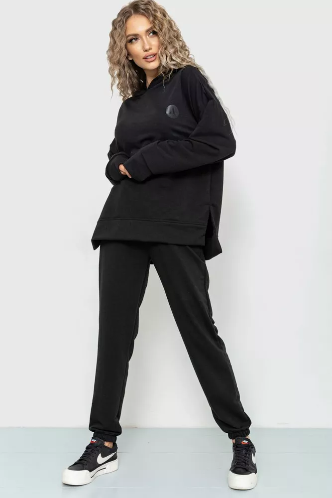Купити Спорт костюм жіночий демісезонний з капюшоном, колір чорний, 177R031 - Фото №1