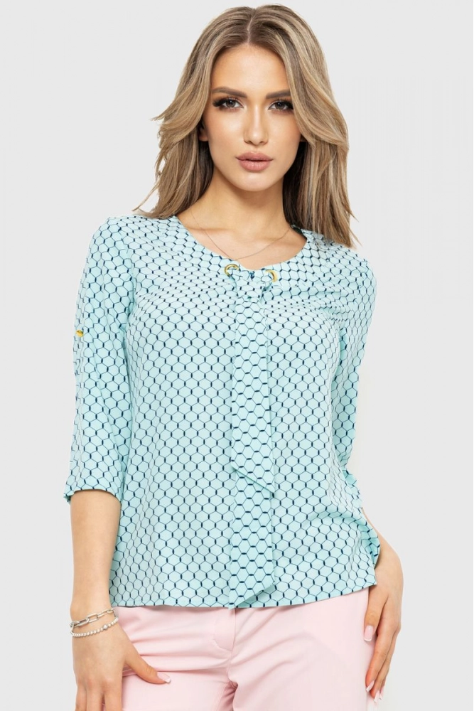 Купити Блуза з принтом, колір м'ятний, 230R150-7 - Фото №1