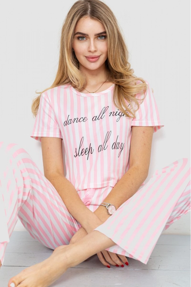 Купить Пижама женская в полоску, цвет розово-белый, 238R56831 оптом - Фото №1