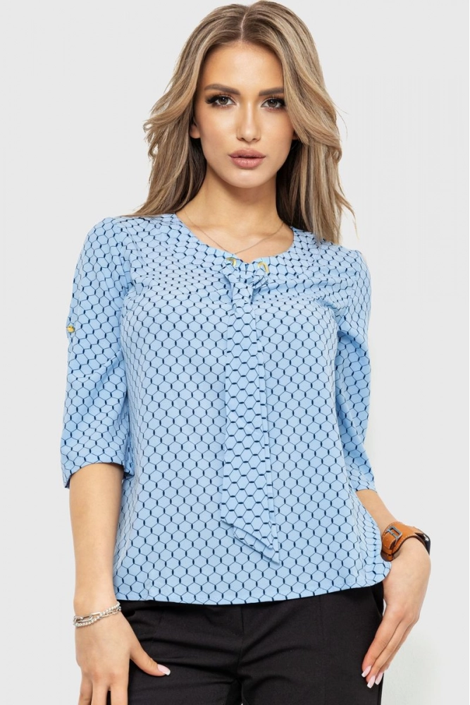Купити Блуза з принтом, колір блакитний, 230R150-7 - Фото №1