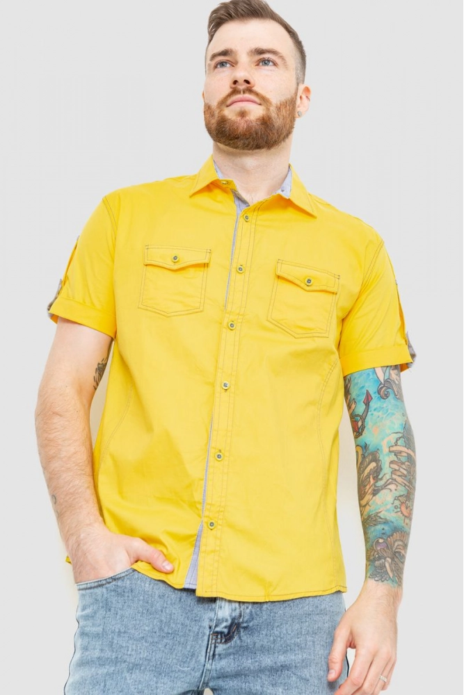Купити Сорочка чоловіча однотонна  -уцінка, колір жовтий, 186R7114-U-13 оптом - Фото №1