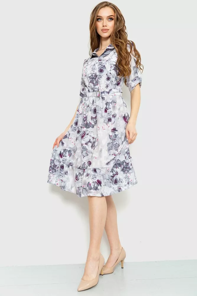 Купити Сукня з квітковим принтом, колір сірий, 230R040-1 - Фото №1
