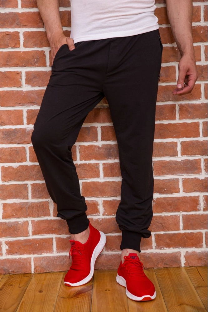 Купити Спортивні чоловічі штани з манжетами, чорного кольору, 102R291 оптом - Фото №1