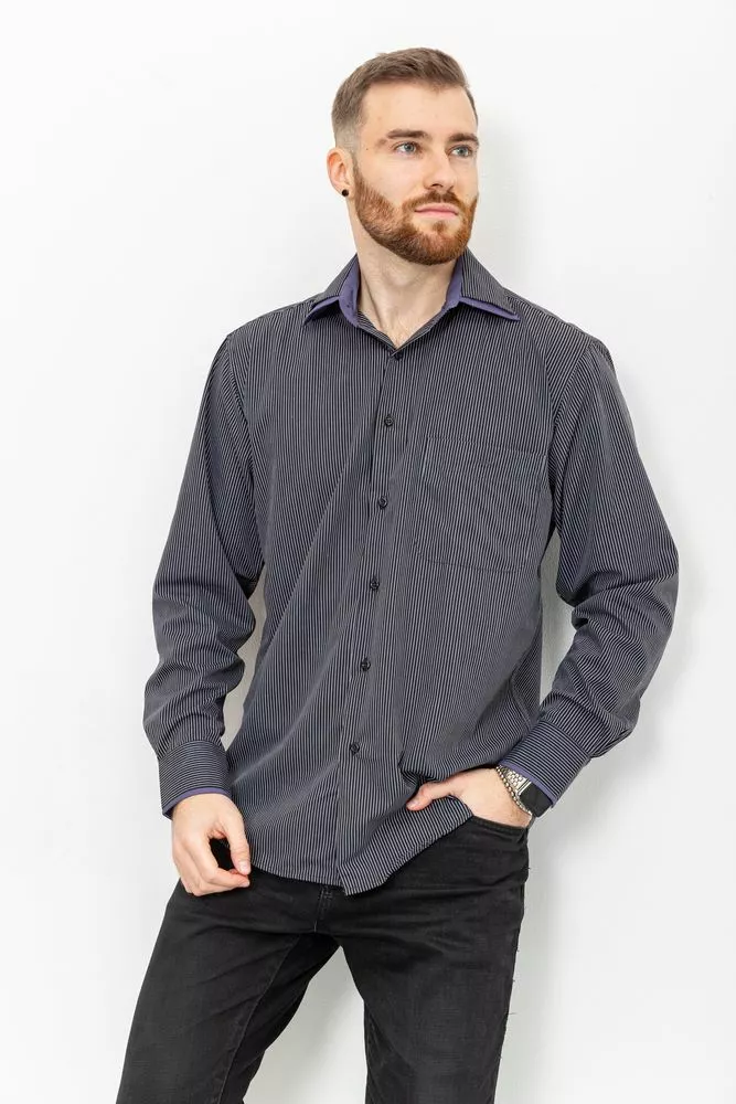 Купить Рубашка мужская в полоску, цвет черно-белый, 131R141114 - Фото №1