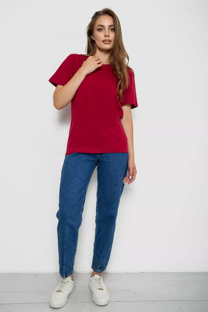 Купити Футболка жіноча однотонна, колір бордовий, 238R112 - Фото №2