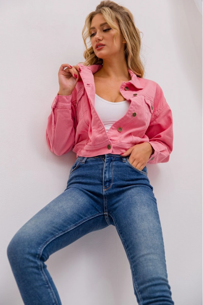 Купити Джинсова куртка, колір рожевий, 157R358 - Фото №1