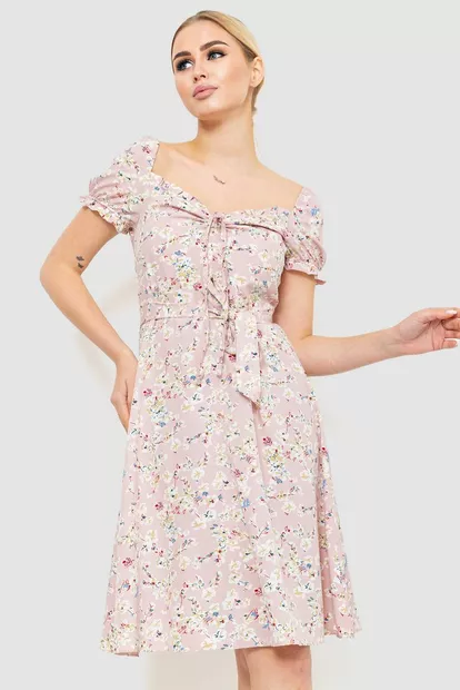 Сукня софт з квітковим принтом, колір пудровий, 230R1006