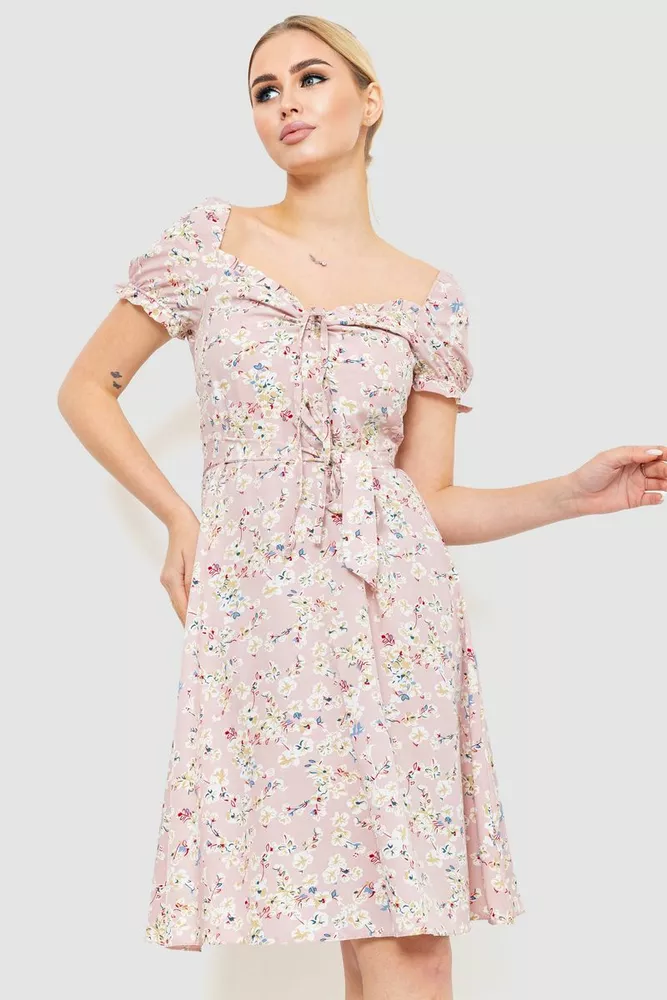 Купити Сукня софт з квітковим принтом, колір пудровий, 230R1006 оптом - Фото №1