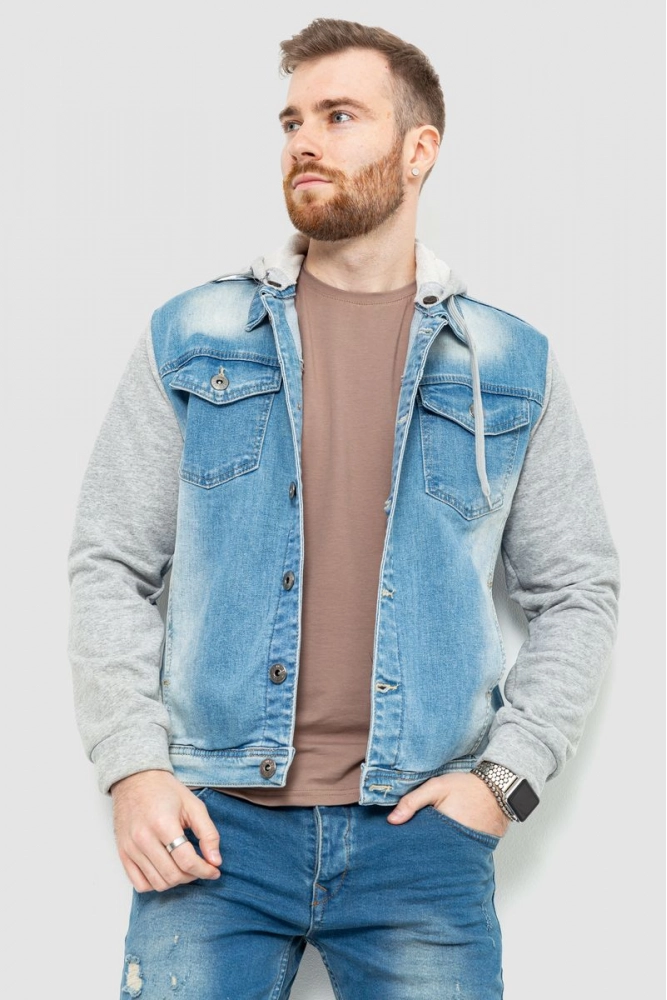 Купити Куртка чоловіча джинсова з капюшоном, колір блакитний, 157R2013 - Фото №1