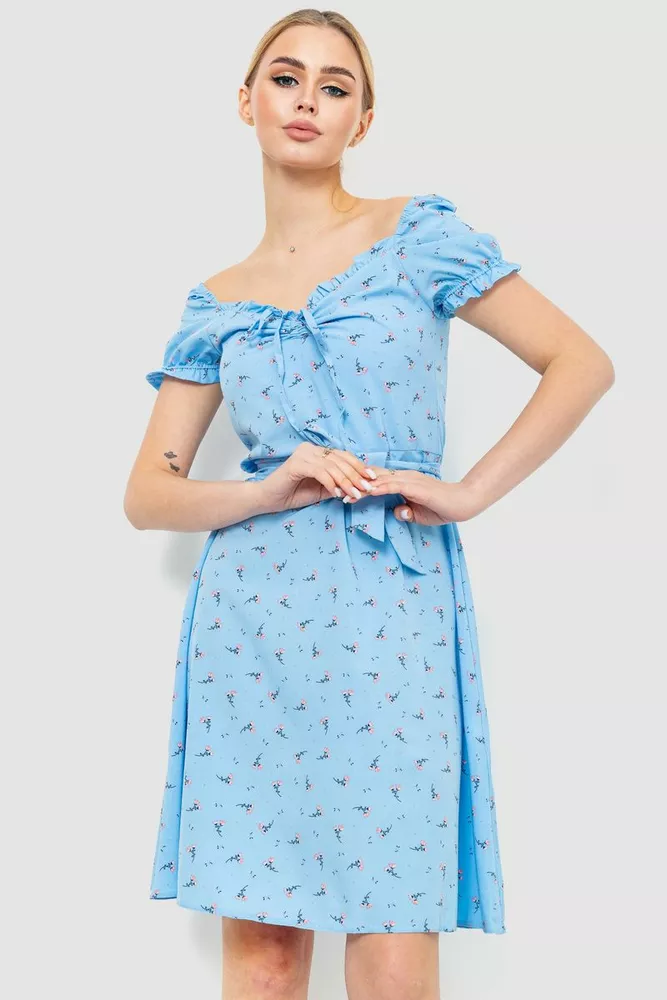 Купить Платье софт с цветочным принтом, цвет голубой, 230R1006 оптом - Фото №1