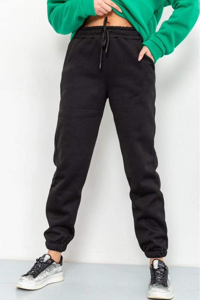 Купить Спорт штаны женские на флисе, цвет черный, 164R485 - Фото №1